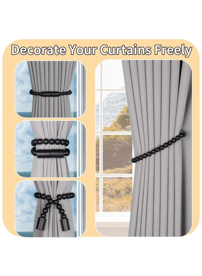 Meplait 2 Pack Magnetic Curtain Tiebacks, Wooden Bead Curtain Holdbacks Adjustable Decorative Tie Backs for Living Room, Bedroom, Nursery Decor (2, Black) - Image 5