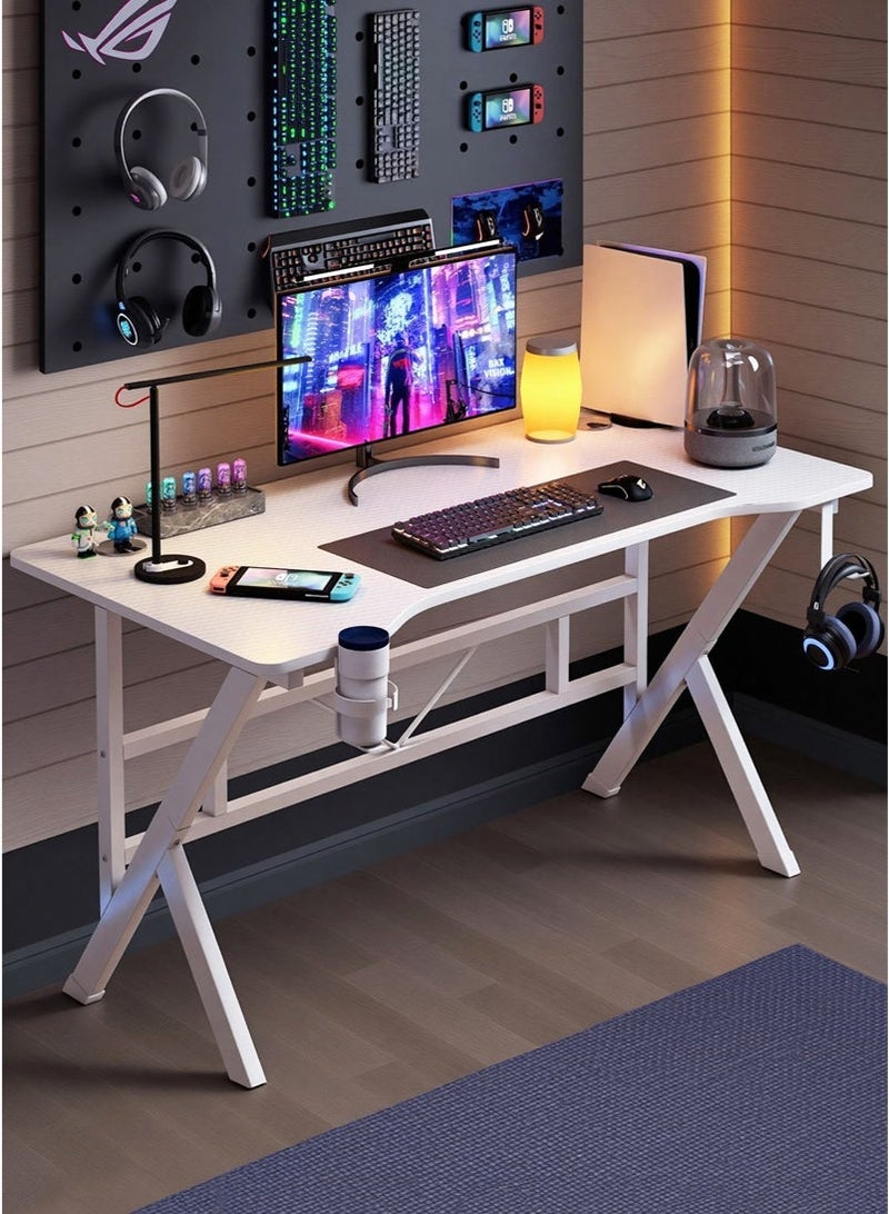ADEBOLA K Shaped Gaming Table Computer Desk with Cup Holder and Headphone hook, Carbon Fiber Surface PC Gaming Desk for Home Office - Image 1