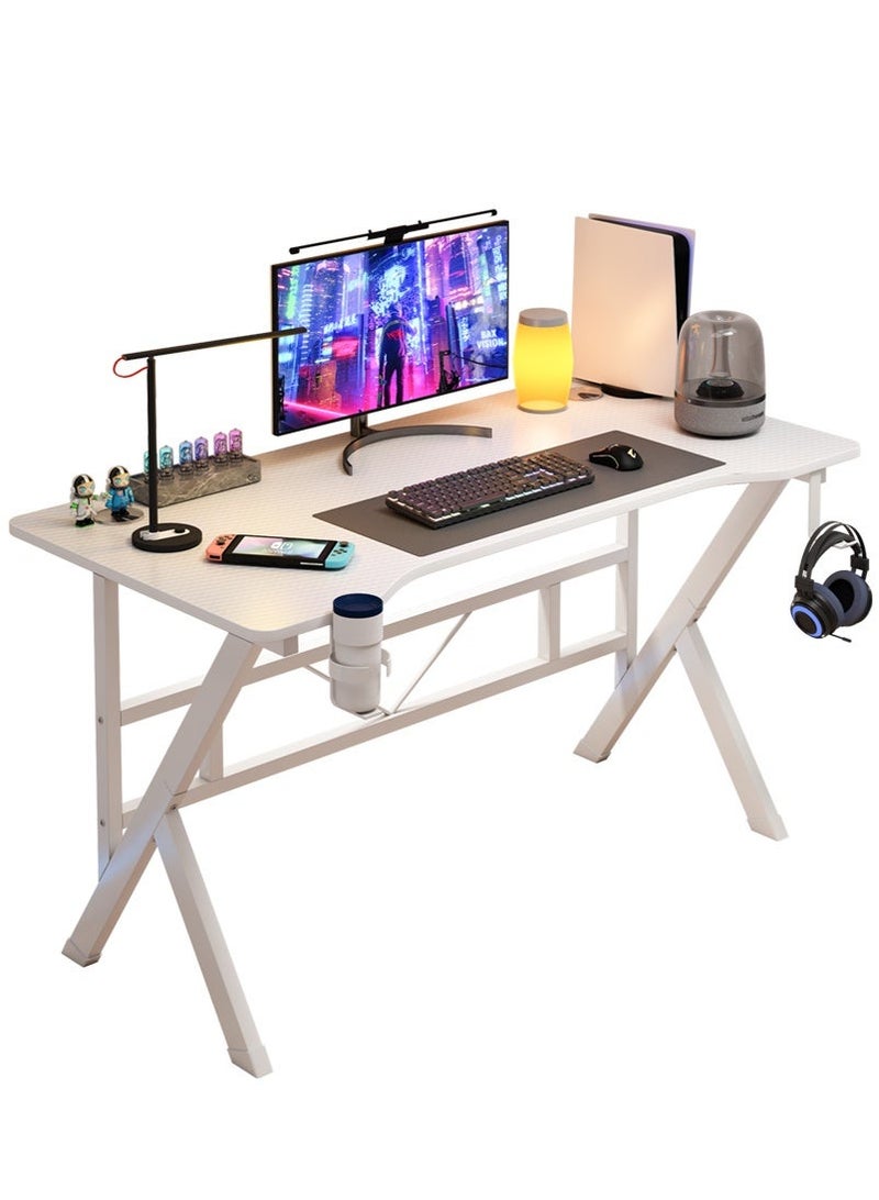 ADEBOLA K Shaped Gaming Table Computer Desk with Cup Holder and Headphone hook, Carbon Fiber Surface PC Gaming Desk for Home Office - Image 2