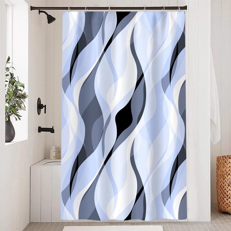 Ruelvth Light Blue Shower Curtain  Modern Abstract Blue and Grey Striped Shower Curtain Set for Bathroom Waterproof Polyester Shower Curtain with Hooks  48x72 Inch - Image 1