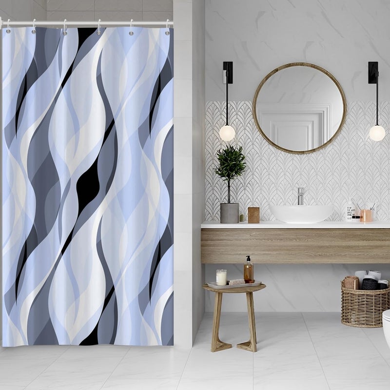 Ruelvth Light Blue Shower Curtain  Modern Abstract Blue and Grey Striped Shower Curtain Set for Bathroom Waterproof Polyester Shower Curtain with Hooks  48x72 Inch - Image 2