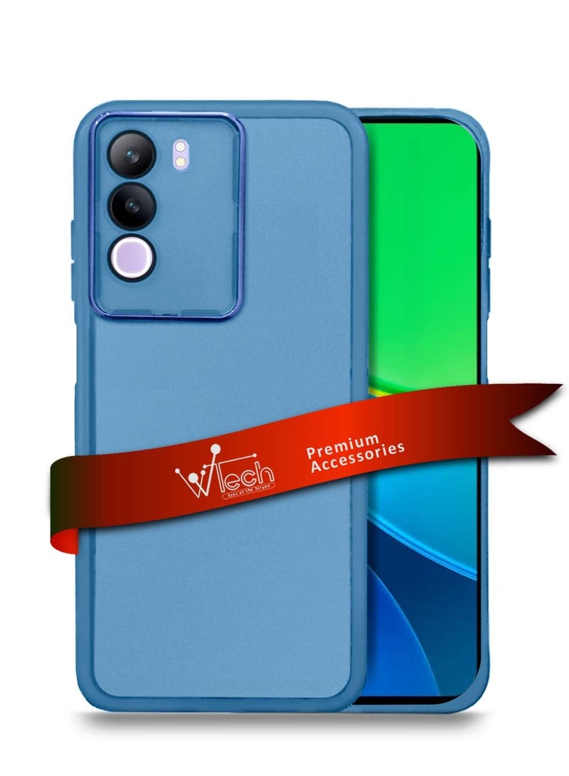 Wtech vivo Y19s 4G 2024 Soft Transparent TPU Silicone Ultra Thin Phone Stylish Electroplated Camera Border Back Case Cover - Blue - Image 1