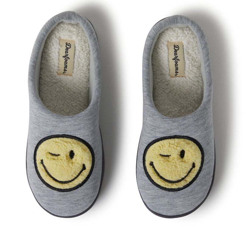 Dearfoams Smile Icon Retro Preppy Men's & Women's Slipper, Women's Grey, X-Large - Image 1