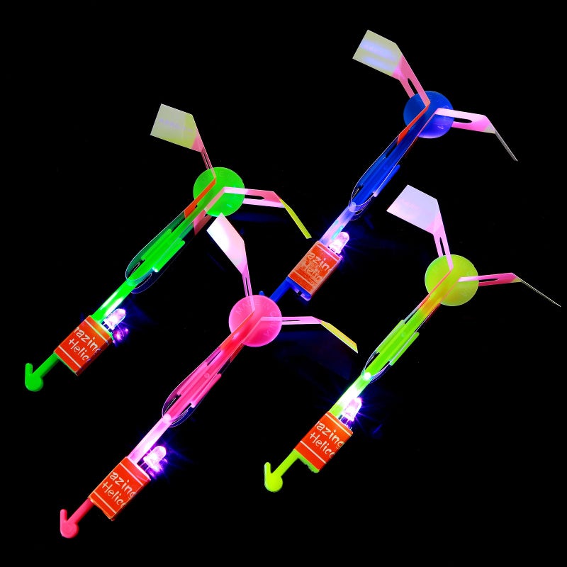 SCIONE 24 Sets LED Flying Set, 24 Slingshot+24 Glow Helicopter-48 Pcs, Flying Toy Outdoor Toys Glow in The Dark Party Supplies Party Favors for Kids 8-12,4-8 - Image 5