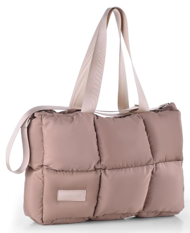 B.S COLLECTION Large capacity waterproof soft quilted shoulder bag and hand bag for women - Cafe - Image 1