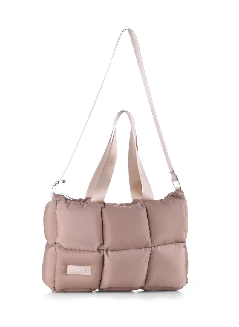 B.S COLLECTION - Large capacity waterproof soft quilted shoulder bag and hand bag for women - Cafe - Image 1