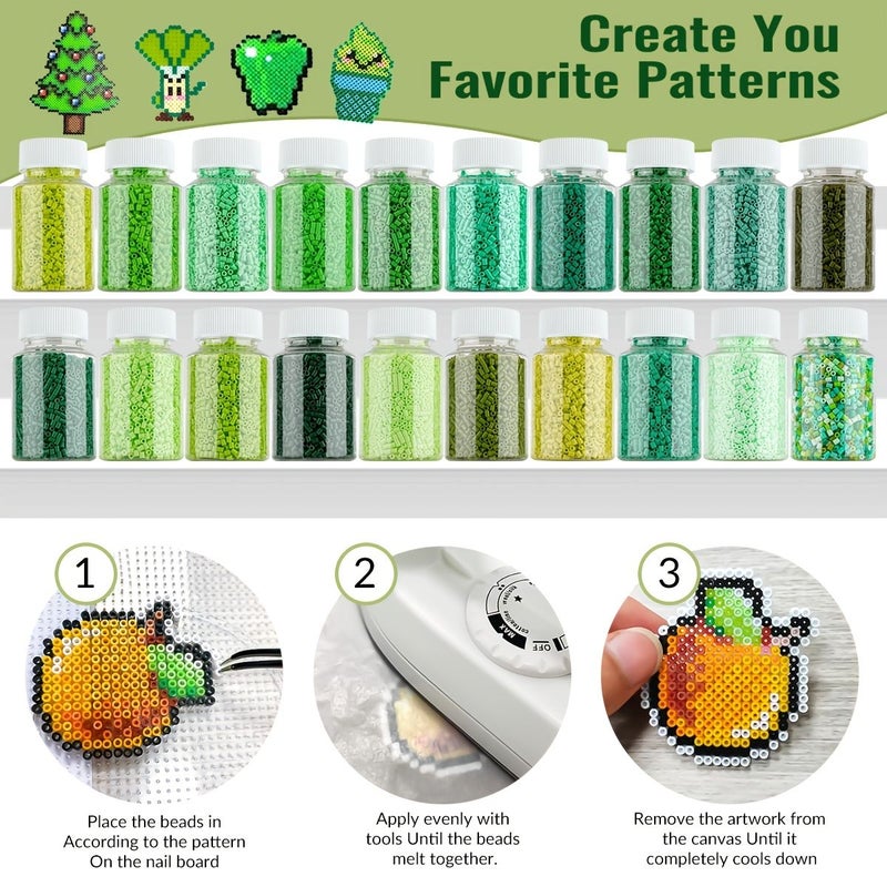 Green Fuse Perler Beads 3000pcs Storage Bottle Pendant Craft Kit - Image 4