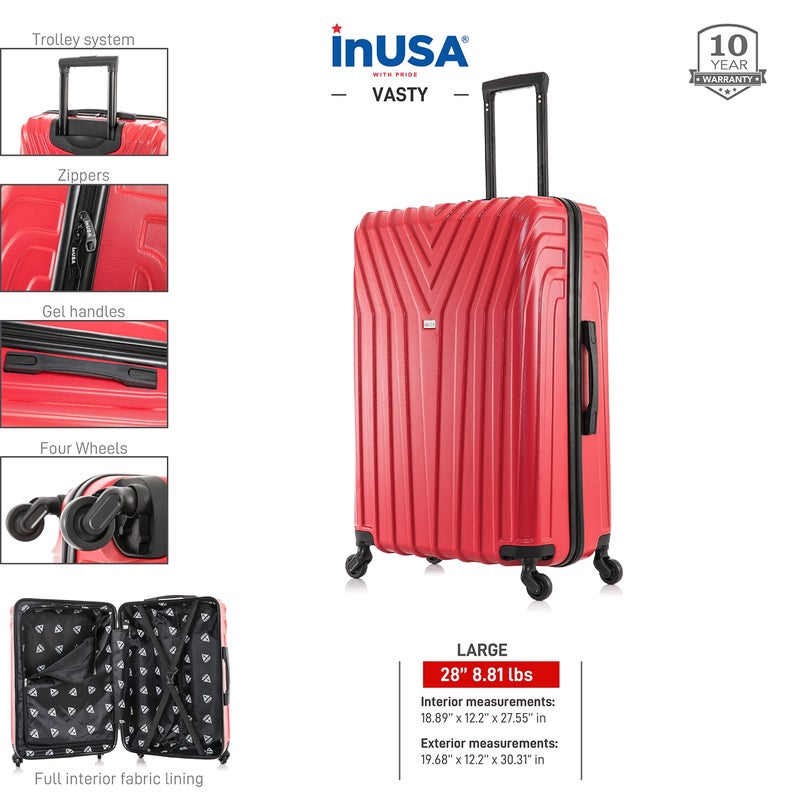 InUSA VASTY Luggage with Spinner Wheels | Durable Lightweight Hardside Suitcase, Travel Bag with Handle and Trolley, 28-Inch Large Checked Luggage | Red - Image 3
