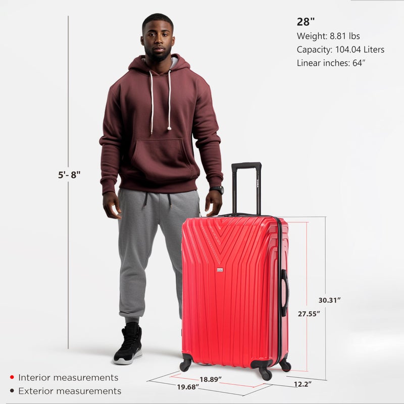 InUSA VASTY Luggage with Spinner Wheels | Durable Lightweight Hardside Suitcase, Travel Bag with Handle and Trolley, 28-Inch Large Checked Luggage | Red - Image 2