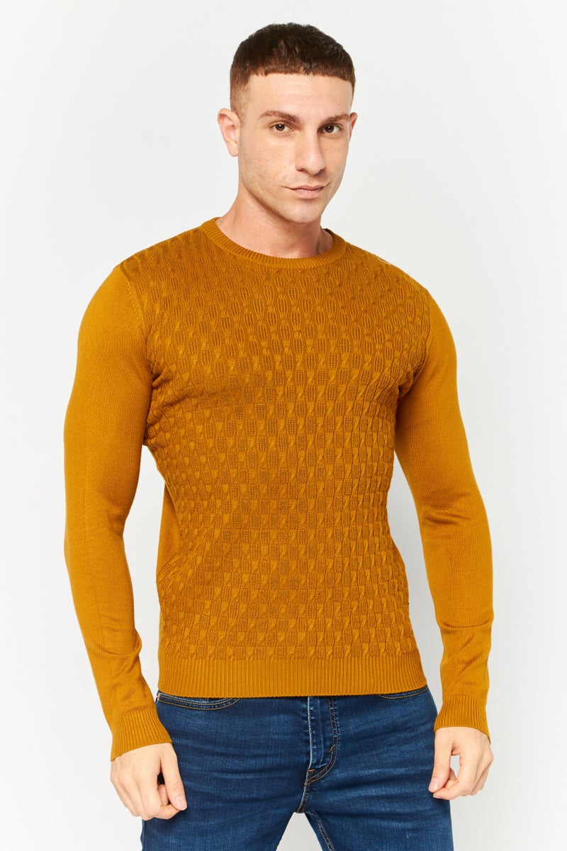 Sorbino سويت شيرت رجالي بأكمام طويلة وياقة دائرية، بني - Image 1