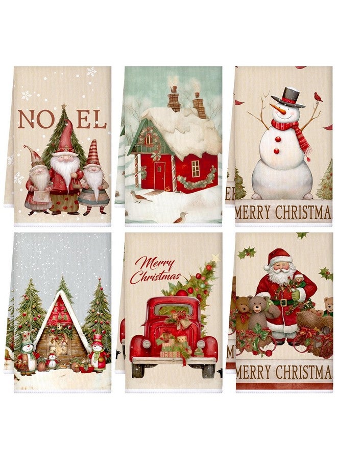 سراتي مناشف مطبخ Sratte 6 قطع من مناشف أطباق شتوية عتيقة ماصة لرجل الثلج سانتا كلوز مناشف يد حمام مزخرفة لعيد الميلاد منشفة شاي زينة عيد الميلاد للمطبخ والحمام - Image 1