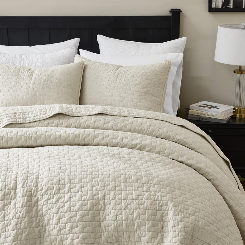 palassio Beige 100% Cotton Quilt King Size Bedding Sets with 2 Pillow Shams, Textured Lightweight Soft Bedspread Shabby Chic Coverlet, Neutral Quilted Comforter Bed Cover for All Season, 3 Pieces - Image 4