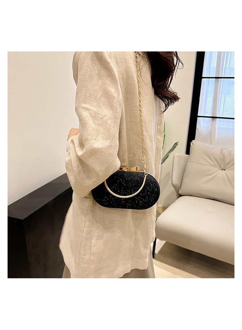 SOLARAE Oval Sequin Bowknot Crossbody Bag, Pleated Glitter Shiny Ellipse Dinner Handbag, Women's Hard Shell Shoulder Purse Tote - Image 5