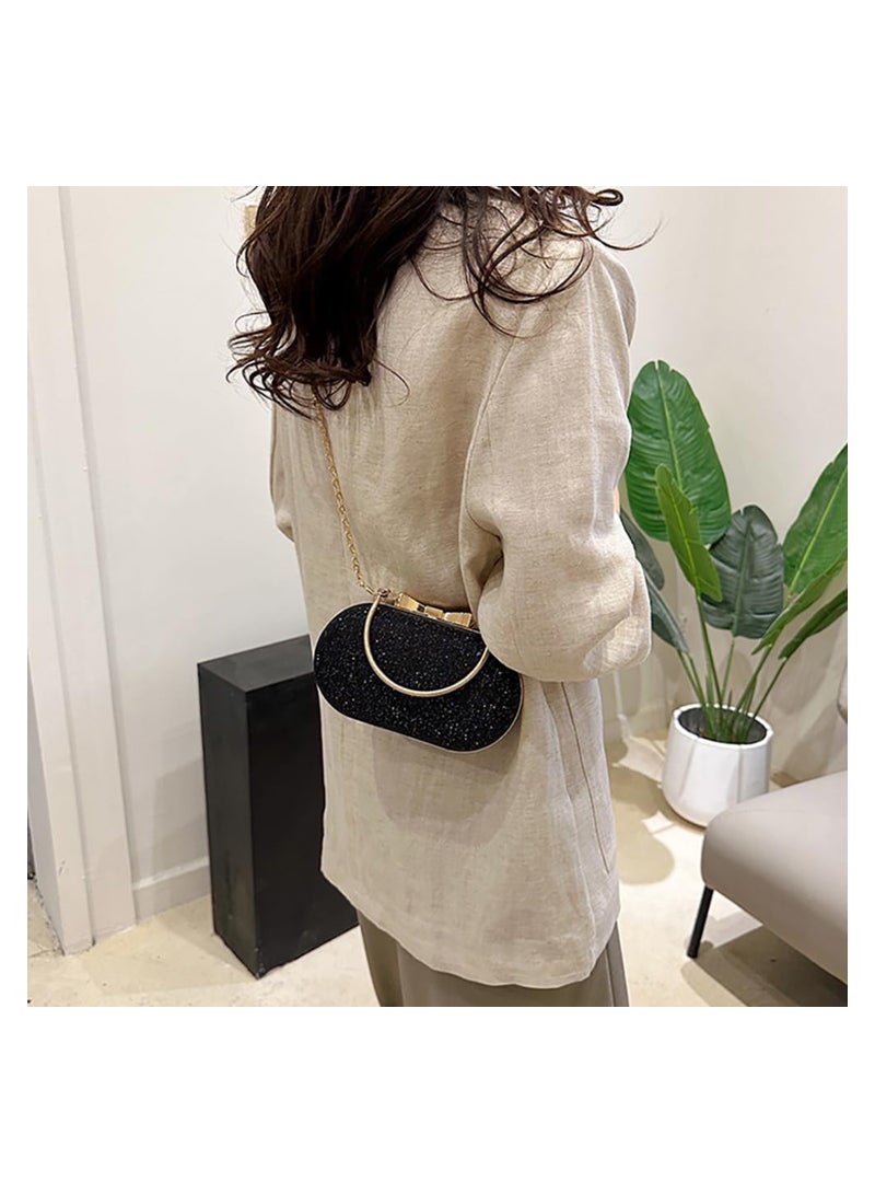 SOLARAE Oval Sequin Bowknot Crossbody Bag, Pleated Glitter Shiny Ellipse Dinner Handbag, Women's Hard Shell Shoulder Purse Tote - Image 4