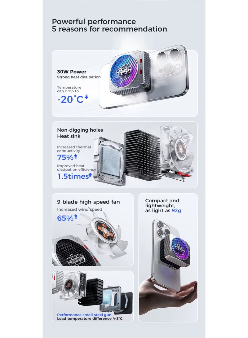 Plextone MX2 Magnetic Semiconductor Cooling Fan with RGB Lighting 6Pro 27W Liquid Cooler for Mobile Phones and Tablets - Image 4
