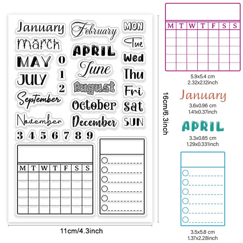 CHGCRAFT Month Week Calendar Clear Stamp Custom Silicone Clear Stamps Date Clear Stamps for DIY Scrapbooking Photo Album Decorative Cards Making, Words, 6.3X 4.33x 0.12inch - Image 2