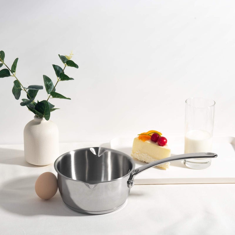 IMEEA Butter Melting Pot Butter Warmer 18/10 Tri-Ply Stainless Steel Saucepan with Dual Pour Spouts, 0.5-Quart, Silver - Image 2