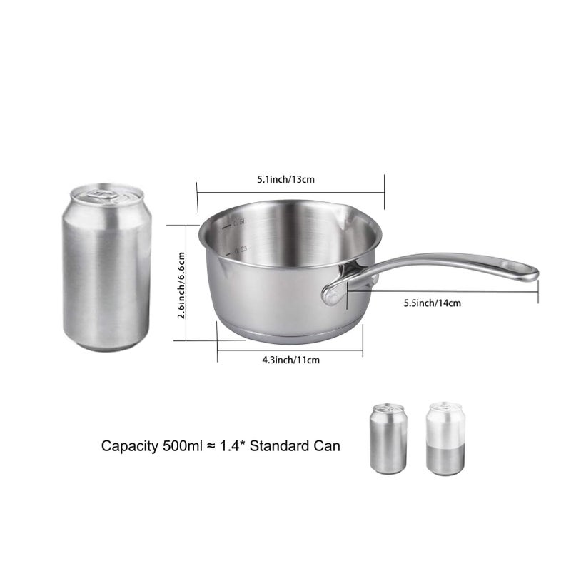 IMEEA Butter Melting Pot Butter Warmer 18/10 Tri-Ply Stainless Steel Saucepan with Dual Pour Spouts, 0.5-Quart, Silver - Image 3