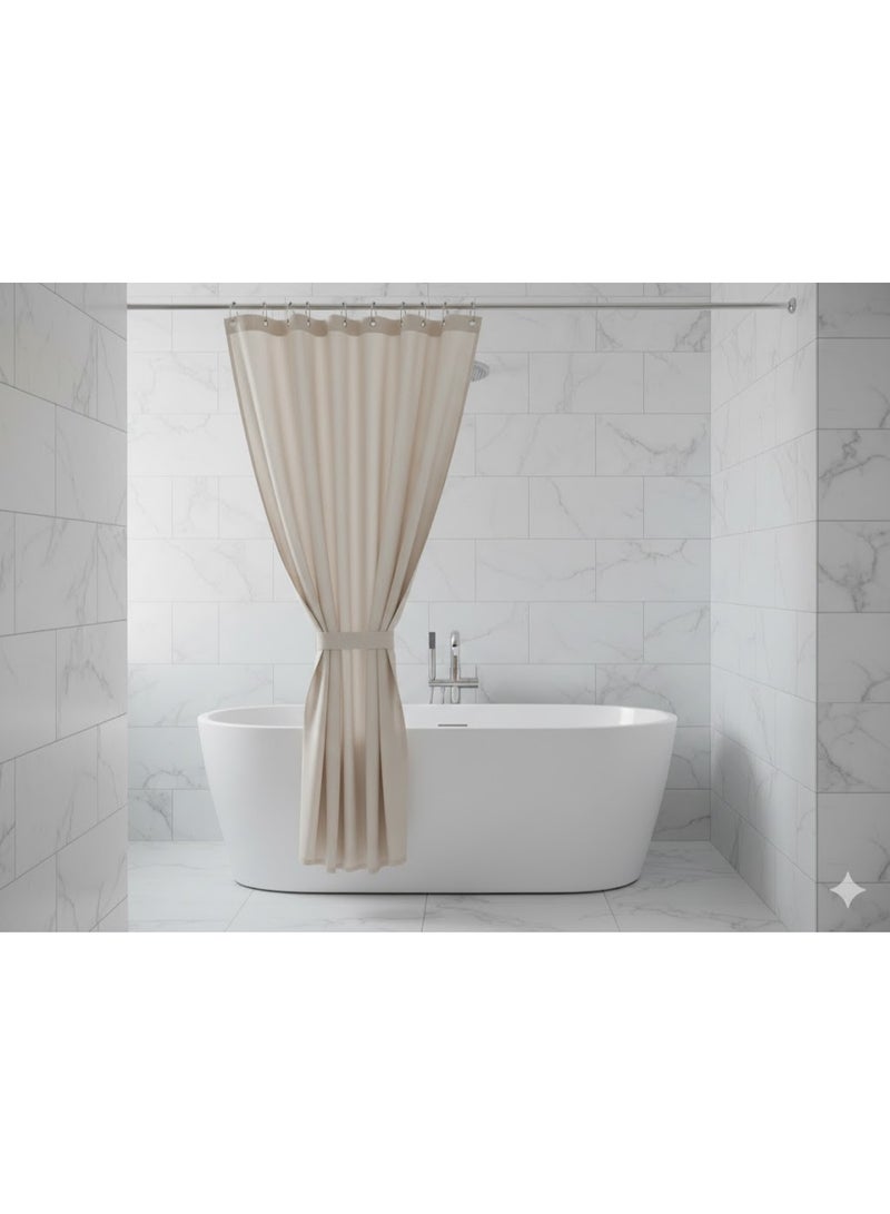 Waterproof bathroom shower curtain, plain, beige color - Image 2