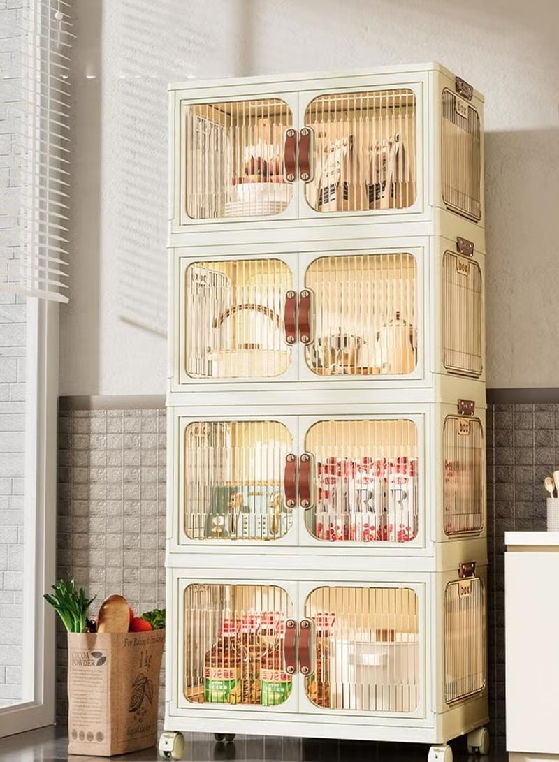 4-layer Storage Bins with Doors for Closet Organizer, Stackable Folding Storage Boxes with Wheels, Cabinet Containers for Clothes, Books, Office, PP Material, (49 * 30 * 113cm) - Image 2