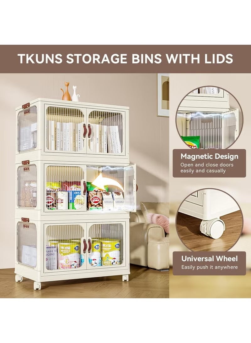 4-layer Storage Bins with Doors for Closet Organizer, Stackable Folding Storage Boxes with Wheels, Cabinet Containers for Clothes, Books, Office, PP Material, (49 * 30 * 113cm) - Image 4