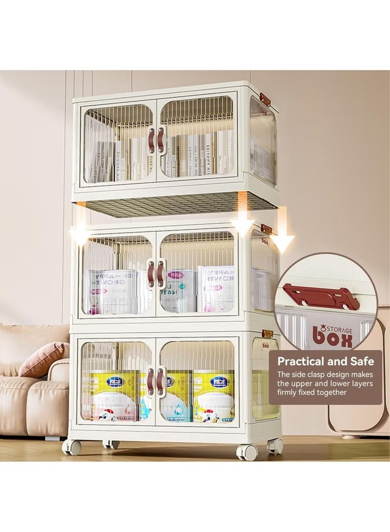 4-layer Storage Bins with Doors for Closet Organizer, Stackable Folding Storage Boxes with Wheels, Cabinet Containers for Clothes, Books, Office, PP Material, (49 * 30 * 113cm) - Image 5