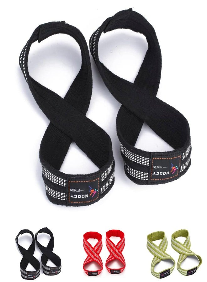 MOOCY Figure 8 Straps for Deadlift, Weight Lifting, Shrugs, and Weightlifting. Heavy Duty Cotton, Wrist Straps for Men, Women, Weight Lifting, Deadlifts - Deadlifting Straps (Black, Medium:) - Image 1