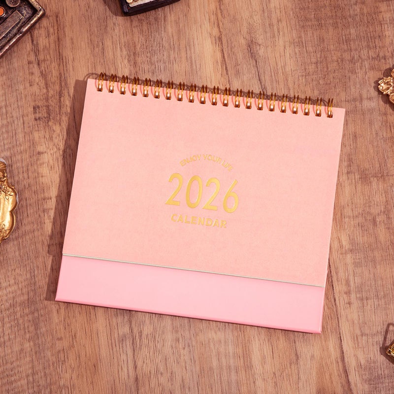 MOOJULY Small Desk Calendar 2026, Standing Flip Desk Calendar Use Now to Dec 2026, with To-do List & Notes, Metal Ring Twin-Wire Binding with Stickers, Monthly Desktop Calendar for Home Office (Pink) - Image 5