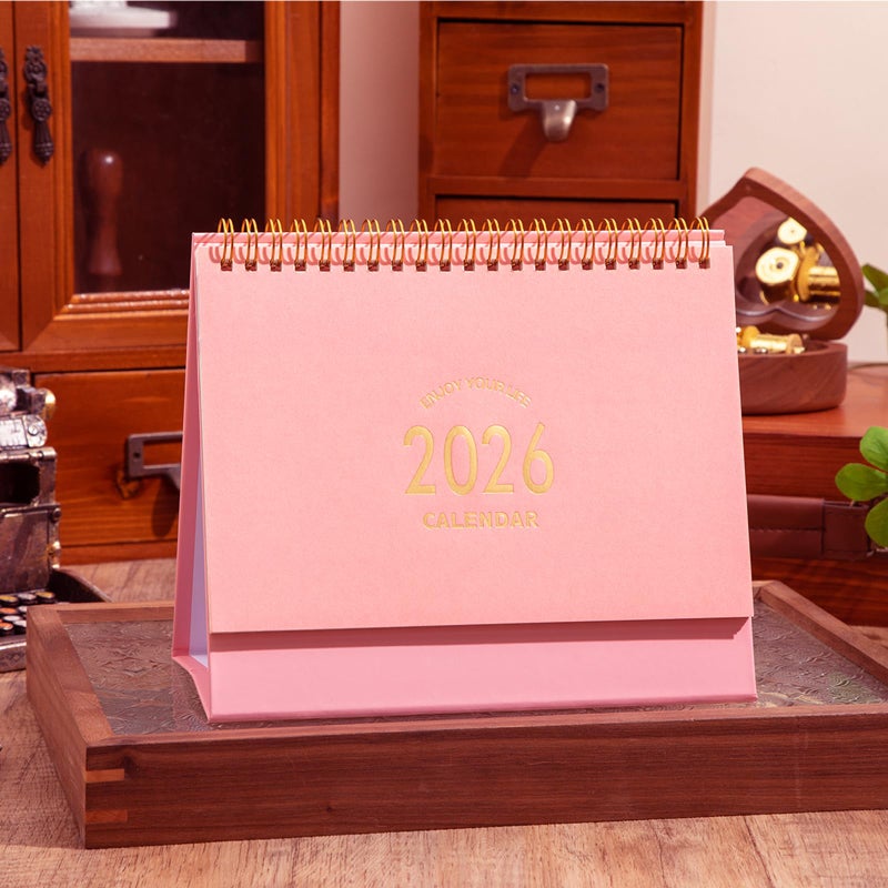 MOOJULY Small Desk Calendar 2026, Standing Flip Desk Calendar Use Now to Dec 2026, with To-do List & Notes, Metal Ring Twin-Wire Binding with Stickers, Monthly Desktop Calendar for Home Office (Pink) - Image 2