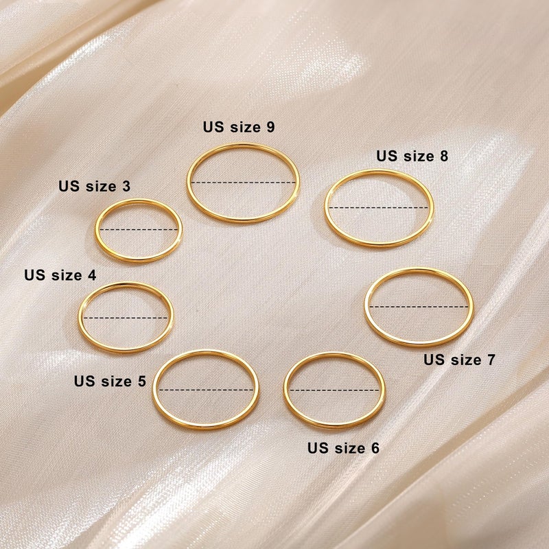 MILACOLATO Gold Rings for Women | 1mm Thin Stainless Steel Bands Rings | Midi Thumb Pinky Toe Stacking Kunckle Rings 7Pcs | Rounded Comfort-Fit Size 3/4/5/6/7/8/9 - Image 2