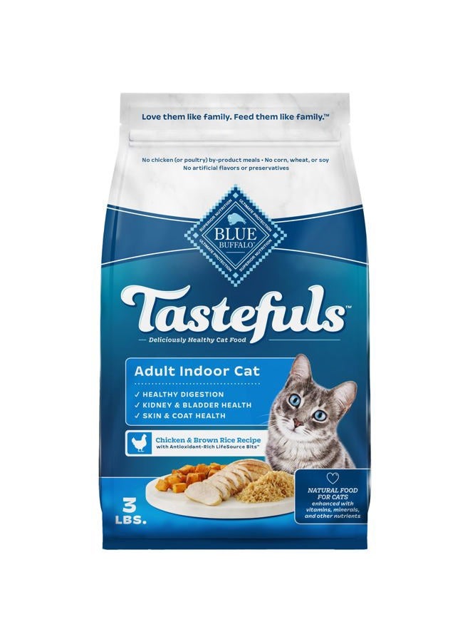Blue Buffalo Tastefuls Adult Dry Cat Food Indoor Cat Formula, Made in the USA with Natural Ingredients, Chicken & Brown Rice Recipe, 3-lb. Bag - Image 1