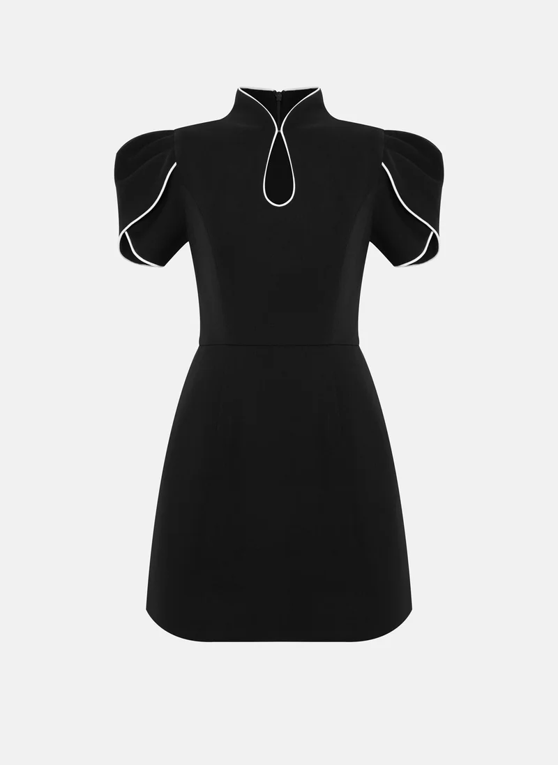 Lichi Mini dress with voluminous shoulders and contrasting trim