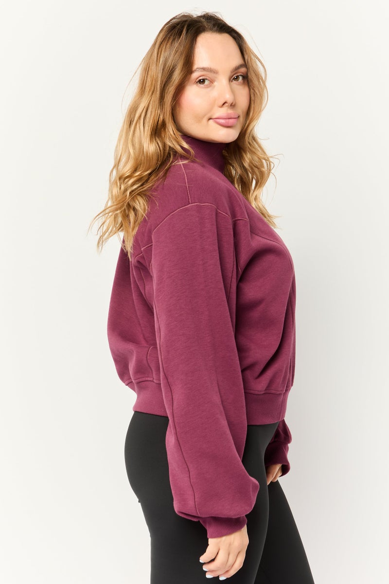 Adidas سويت شيرت يوغا رياضي نسائي بأكمام طويلة، بورغندي - Image 3