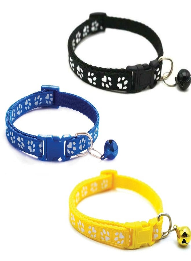 Litvibes Cat Collars Set of 3 with Bell,Kitten & Small Dogs Soft Adjustable Collar Safe,Solid & Protection Breakaway for Cats & Puppies,Cute Kitty with Paw Print-(Yellow,Black,Dark Blue) - Image 1