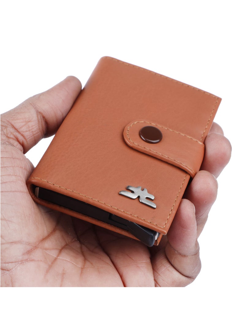 LAVERI LEATHER Laveri Genuine Leather Designer Card Holder Wallet With RFID Protection Tan  - Image 3
