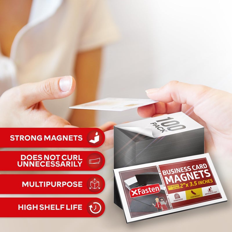 XFasten Self Adhesive Business Card Magnets, Pack of 100, Weatherproof Peel and Stick Magnetic Business Cards - Image 2