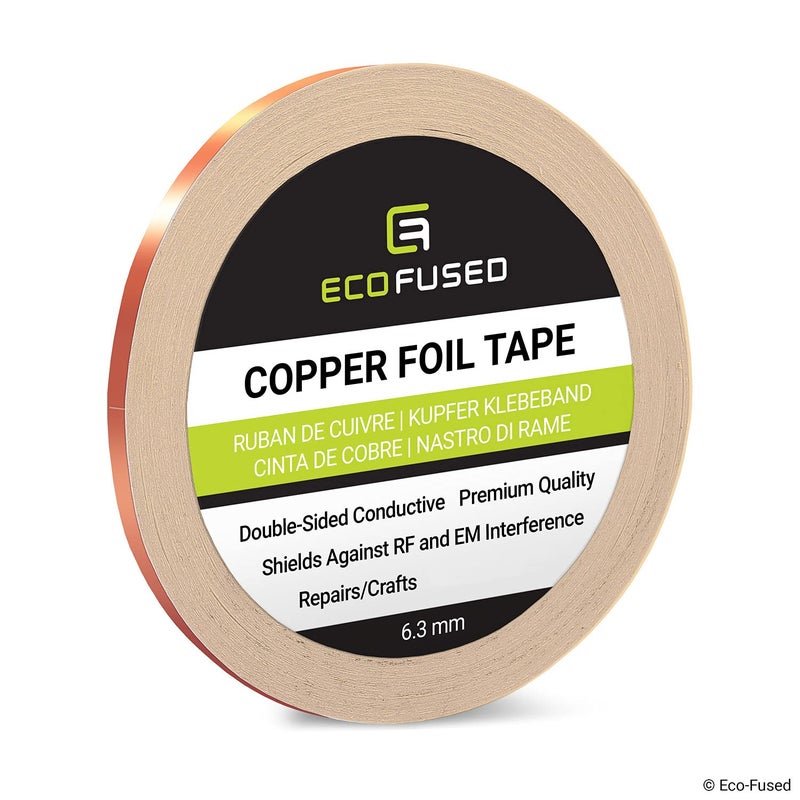 إيكو-فيوسد شريط نحاسي لاصق متميز من ECO-FUSED - موصل من الجانبين - عرض 0.25 بوصة (6.3 مم) - حماية من التداخل الكهرومغناطيسي والترددات الراديوية، دوائر ورقية، إصلاحات كهربائية، تأريض، أعمال فنية وحرفية، ديكور داخلي للمنزل - Image 1