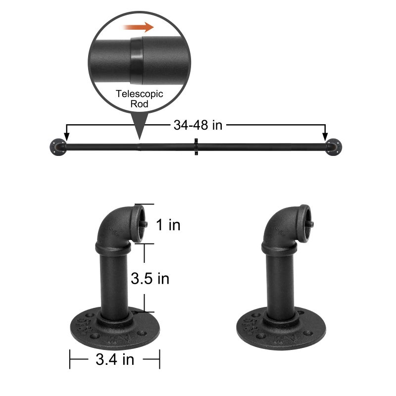 Refrze Industrial Blackout Curtain Rod, 34-48 Inch, 1 Inch Diameter, Heavy Duty, Adjustable, Wrap Around, Black - Image 4