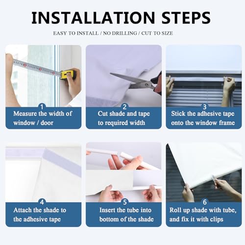 Maritown Blackout Shades No Drill Cordless Window Blinds Cut to Size Roll up Adjustable Easy to Install Stick on Self Adhesive Temporary Curtains for Indoor Bedroom Kitchen Bathroom Windows French Doors - Image 4