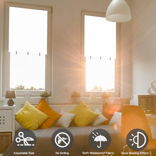 Maritown Blackout Shades No Drill Cordless Window Blinds Cut to Size Roll up Adjustable Easy to Install Stick on Self Adhesive Temporary Curtains for Indoor Bedroom Kitchen Bathroom Windows French Doors - Image 2