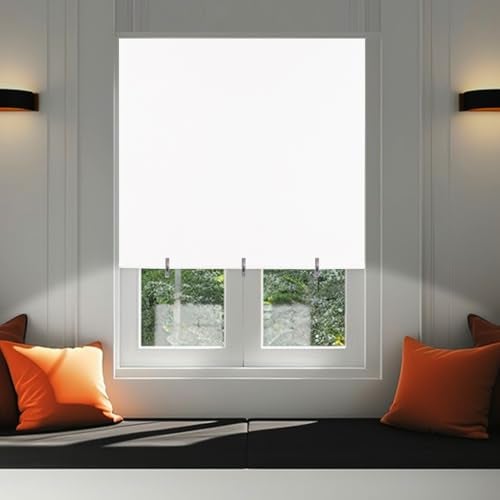 Maritown Blackout Shades No Drill Cordless Window Blinds Cut to Size Roll up Adjustable Easy to Install Stick on Self Adhesive Temporary Curtains for Indoor Bedroom Kitchen Bathroom Windows French Doors - Image 1