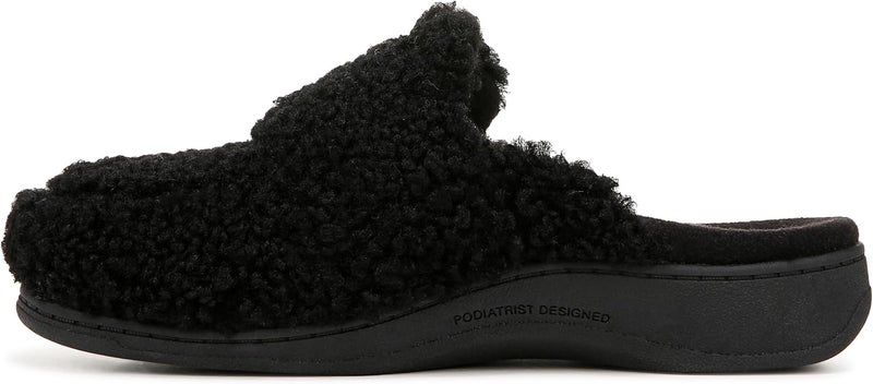 Vionic Women's Gemma II Mules - Black Fabric, Soft Faux Shearling, Adjustable Hook-and-Loop Closure - Image 2