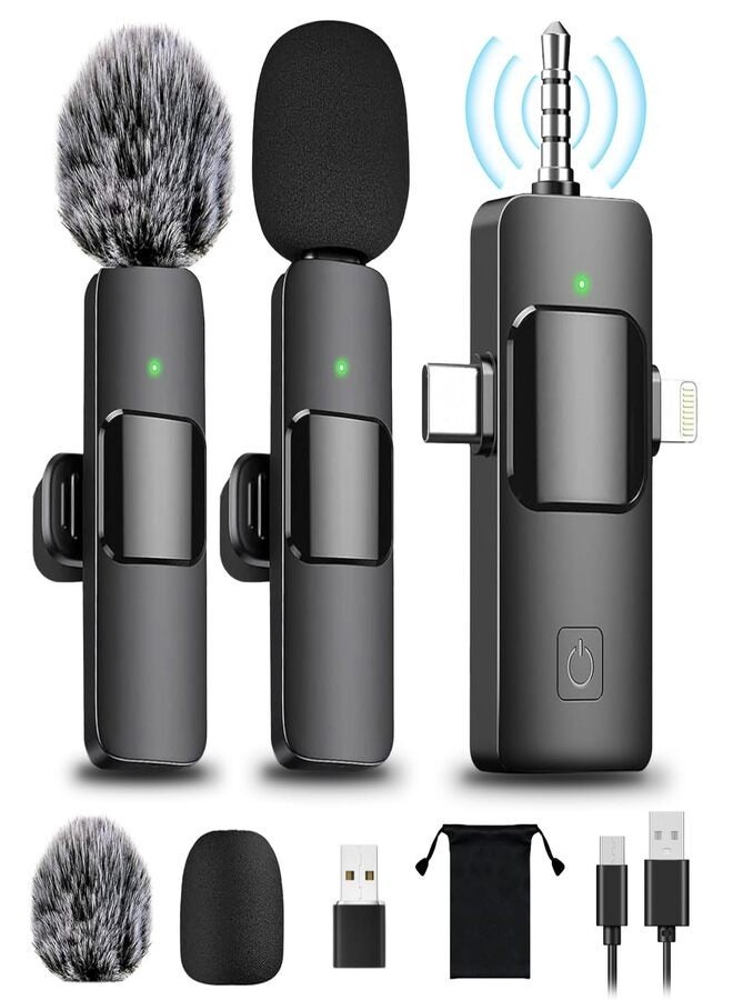 نواكيي ميكروفون لافالير لاسلكي، 4 في 1 ميكروفون لاسلكي، 4 في 1 ميكروفون لآيفون كمبيوتر محمول كاميرا كمبيوتر محمول USB-C، 2.4G تأخير منخفض للغاية، تقليل الضوضاء، مثالي لـ Youtube TikTok تدوين الفيديو البودكاست منشئ المحتوى - Image 1