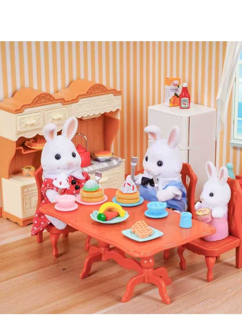 Dollhouse Furniture Dining Room, 5 Pieces Doll Kitchen Mini Furniture 1 x Dining Table 4 x Dining Chairs Miniature Kitchen Furniture Accessories Dollhouse Dining Table Chair 1:12 Miniature-Sweet Family 01B - Image 5