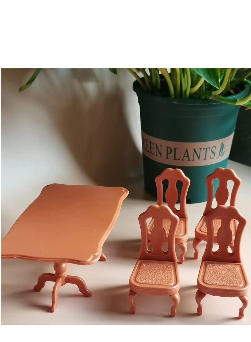 Dollhouse Furniture Dining Room, 5 Pieces Doll Kitchen Mini Furniture 1 x Dining Table 4 x Dining Chairs Miniature Kitchen Furniture Accessories Dollhouse Dining Table Chair 1:12 Miniature-Sweet Family 01B - Image 4