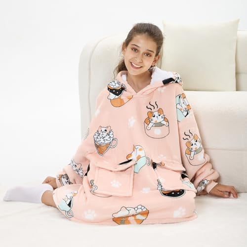 SENVINI Wearable Blanket Hoodie, Oversized Blanket Sweater With Sleeves for Teen Girls 10-12, Fuzzy Cozy Big Hooded Blanket Sweatshirt Jacket Robe, Cute Hideout Hoodie for Girl Sister Gifts - Image 4