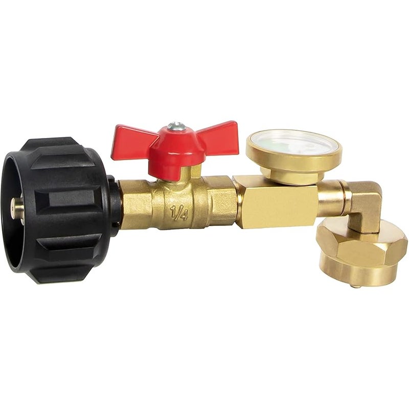 GASPRO Upgraded Propane Refill Adapter with Valve and Gauge, Fill 1 lb Bottles from 20 lb Tank, 90-Degree Elbow Design, Easy to Use, Solid Brass - Image 1