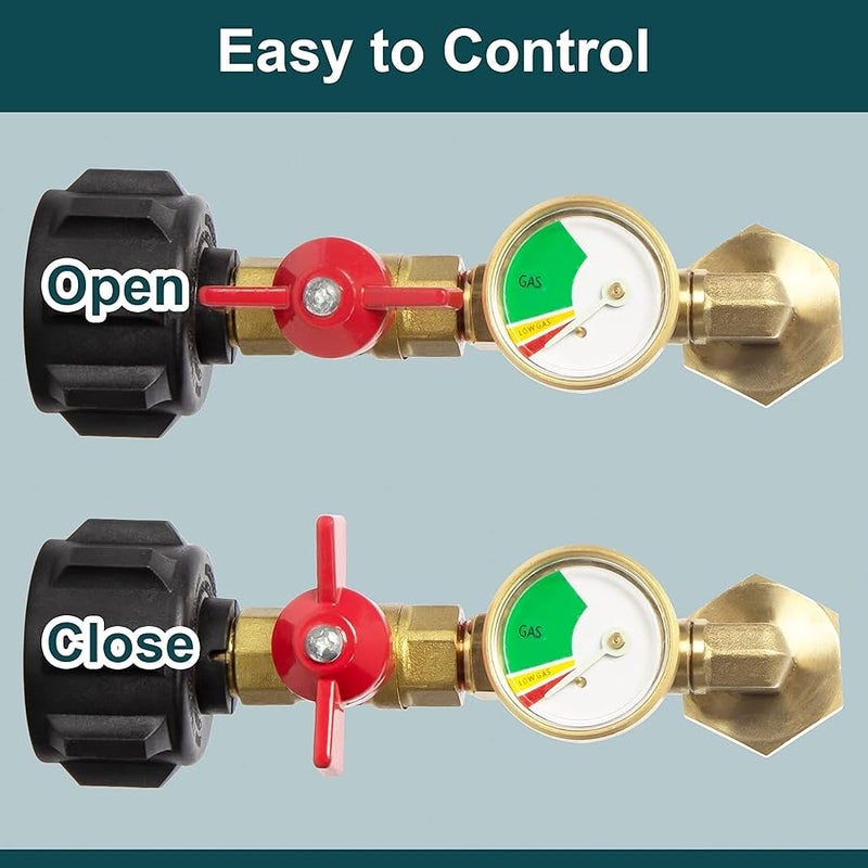 GASPRO Upgraded Propane Refill Adapter with Valve and Gauge, Fill 1 lb Bottles from 20 lb Tank, 90-Degree Elbow Design, Easy to Use, Solid Brass - Image 4