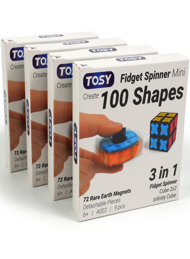 TOSY Magnet Fidget Spinner Mini - 8 Blocks, 3 in 1 Toy: Transformable Fidget Spinner, Infinity Cube, 2x2 Puzzle Cube, Stress Relief, STEM Magnet Tiles Birthday Gift for Kids/Boys/Girls/Adults, 4-Pack - Image 1