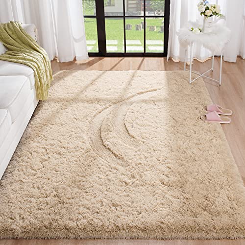 BENRON Fluffy Beige Rugs for Living Room Bedroom 4x6 Soft Plush Fuzzy Shaggy Rugs for Kids Girls Boys Room Decor Washable Indoor Floor Carpets